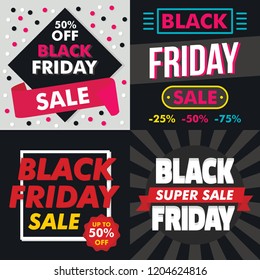 Black friday banner set. Flat illustration of black friday vector banner set for web design