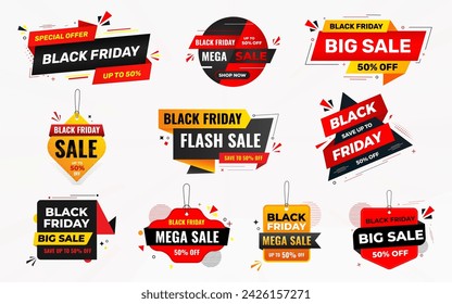Conjunto de banners de Black Friday. Diseño de oferta de descuento especial. Producto de diseño de banner de festival de descuento. Viernes Negro Rebajas set. Etiqueta de banner de venta