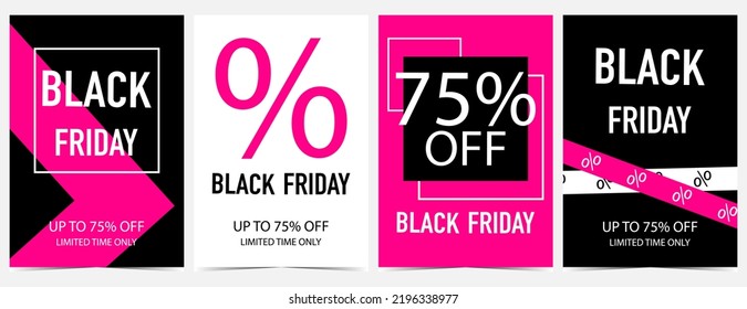 Black Friday banner set. Vector discount and reduction posters in flat style. Suitable for marketing, promo campaign, shopping season, weekend and holiday special offer, web and social media posts.