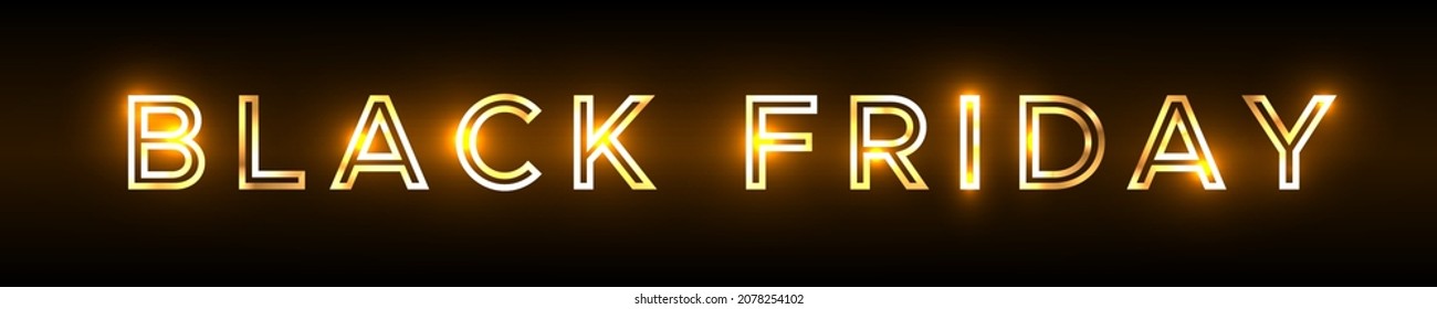 Black Friday banner. Shiny golden words Black Friday from a contour on a black background. Vector illustration