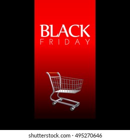 Black friday banner with a shopping cart, Vector illustration