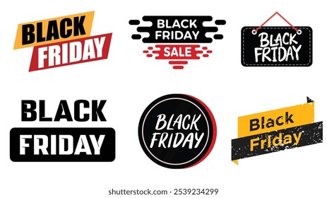 Banner da Black Friday. Projeto de oferta de desconto especial. Festival de desconto de produto Ribbons para conjunto de faixas preto sexta-feira. Black Friday venda: Tag vetor para ofertas exclusivas