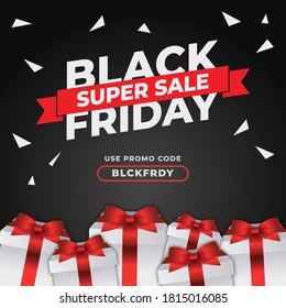 Banner negro de viernes con vector de regalo especial