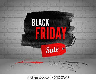 Black Friday banner with splashes of ink and shoppping tag and countdown timer