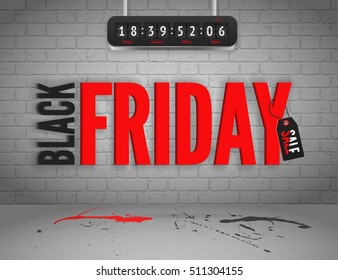 Black Friday banner with splashes of ink and shopping tag and countdown timer