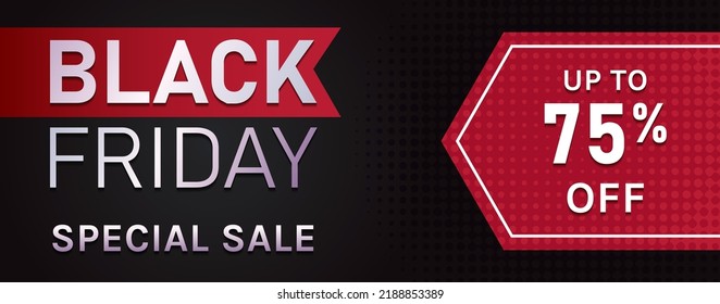 black friday banner template 75% discount with black gradient background can be used for product advertisements, website banners