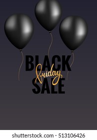 Black Friday. Banner Template with Black Balloons and calligraphy.