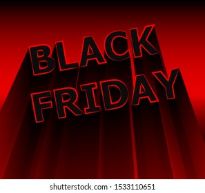 Black friday banner template design. Red text on black background. Vector illustration