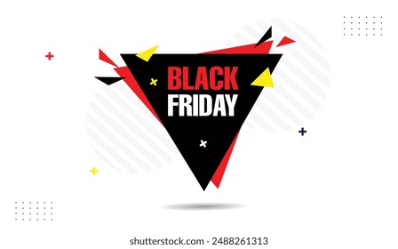 Black Friday banner template design with white background and black and red shapes, perfect for promotional sales events.
