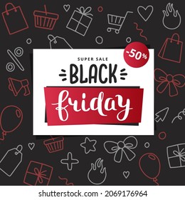 Schwarze Friday-Banner-Vorlage mit Doodelementen, Vektorgrafik