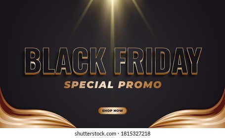 Black Friday banner template with black and gold concept and golden light