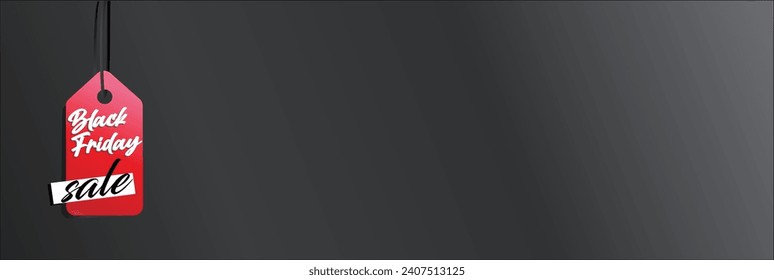 Black Friday banner template with hanging price tag on the side. Vector illustration. Use for promotion.