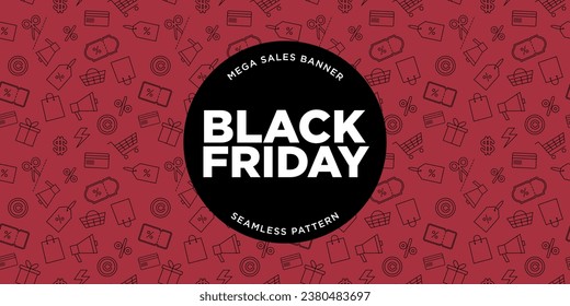 Black Friday banner template with seamless pattern design as background