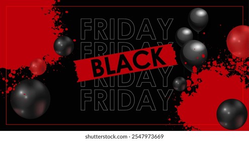 Black Friday banner template. Set of design templates for a Black Friday sale, promotion, advertising, or social media ad with a red balloon, stars, and a discount offer.