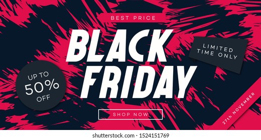 Black friday banner template for super sale web site layout design, social media publication, promotion, special offer, advertisement, hot price and discount poster, promo. Vector 10 eps