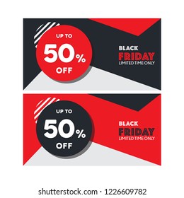 Black Friday banner template. Web banner set design. Abstract background. Red poster. black and red banner template. Gift card, sale voucher. Vector illustration