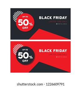 Black Friday banner template. Web banner set design. Abstract background. Red poster. black and red banner template. Gift card, sale voucher. Vector illustration