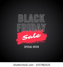 Black friday banner. Text on red spot paint with texture. Sale banner on black background. Vector isolated illustration. Special offer.