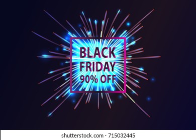 Black Friday. Banner and text on the background of a colour flash with luminous dust. Cover for the project. Vector illustration. EPS 10