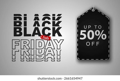 Black Friday banner typography design with promotional price tags.