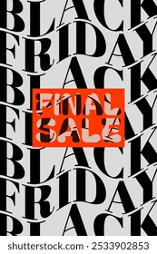 Black Friday banner. Typography, sale, promotion, shopping, discount, marketing, ecommerce, retail, bold text, repetitive pattern, clearance, special offer, deals, seasonal.