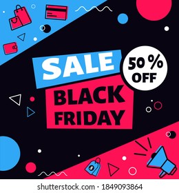 Black friday banner. Vector illustration in flat style.