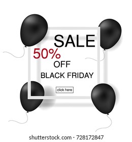 Black Friday banner. Vector illustration with balloon and ribbon