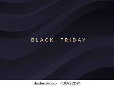 Black Friday Banner. Vector Minimal Background. Abstract Black Background with Waves. Dark Sleek Texture.