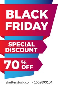black friday banner vector with sale label up to 70% off.