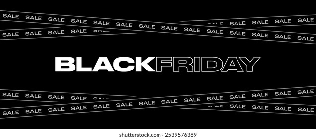 Vetor de banner de sexta-feira preta. Modelo de design de banner da web Black Friday. Design moderno com tipografia Black Friday e fundo de fita de venda. Conceito criativo para anúncio Black Friday, cartaz, banner