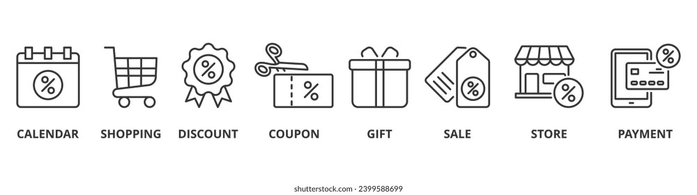 Black Friday banner web icon vector illustration concept with icon of calendar, shopping, discount, coupon, gift, sale, store, payment