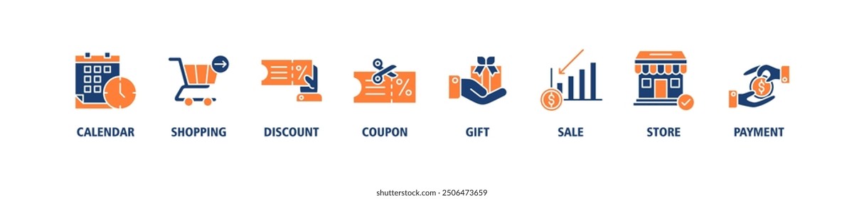 Black friday banner web icon set vector illustration concept with icon of calendar, shopping, discount, coupon, gift, sale, store, payment icons symbol background live stroke and easy to edit