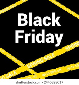 Black Friday banner. Banner with yellow warning tape. Icon for advertising, sale, message. Template
