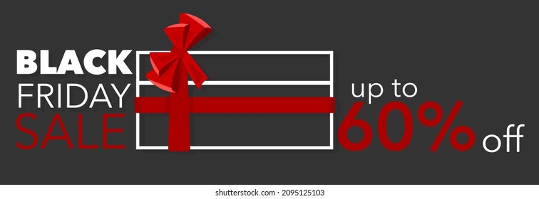Black Friday Banner.Entworfen mit weißer Linie Geschenkbox mit roter Schleife auf schwarzem Hintergrund.Vektorbanner für die Förderung.