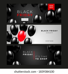 Black Friday Banners Collection With Balloons in Trendy Style