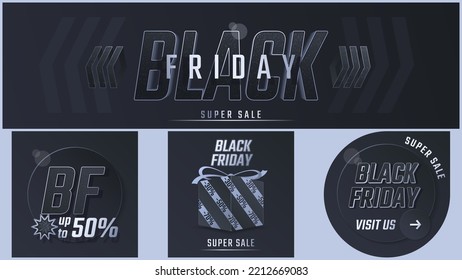 Black Friday banners set. Stylish dark space theme. Online business, banner, poster, booklet, template.