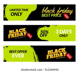 Black friday banners. Vector Sale web market design template. Black friday offer discount concept.