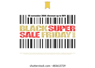 black friday bar code label over white background. vector, advertising banner template. november, special sale, promo poster design. black discount tag. seasonal best offer advert