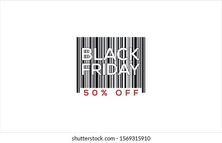 Black Friday barcode 50 percent off logo Isolated on white background  flat vector illustration