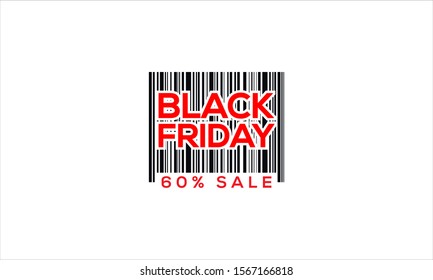 Black Friday barcode 60 percent sale logo Isolated on white background  flat vector illustration