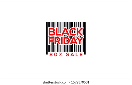Black Friday barcode 80 percent sale logo Isolated on white background  flat vector illustration