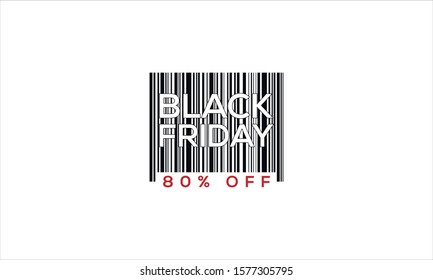 Black Friday barcode 80 percent off logo Isolated on white background  flat vector illustration