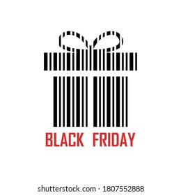 Viernes Negro. Código de barras en forma de caja de regalo. Concepto de venta. Ilustración del vector
