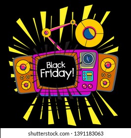 black friday, Beautiful greeting card poster with vintage Television and comic or cartoon style
