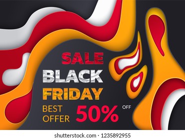 Black friday best offer, 50 percent reduction of price vector. Abstract design and special promotion, clearance sales and discounts. Shops commerce