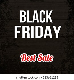 Black friday, best sale design template on wooden texture, vector illustration