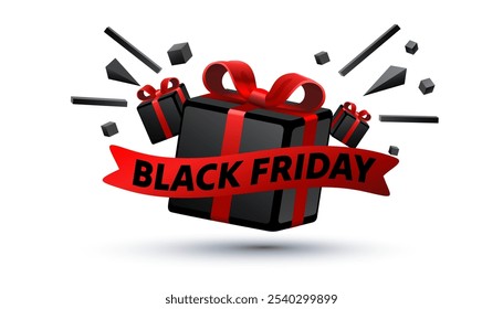 Black Friday big gift, sale offer day banner, promotion percentage. Vector illustration