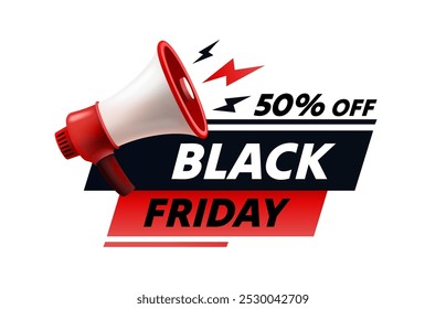 Black Friday grande venda, 50% oferecer banner dia, percentagem de promoção. Ilustração vetorial