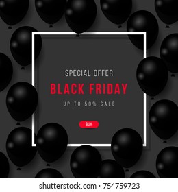 Black Friday, Big Sale, black air balloon, creative template on flat design