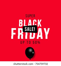 Black Friday, Big Sale, black air balloon, creative template on flat design
